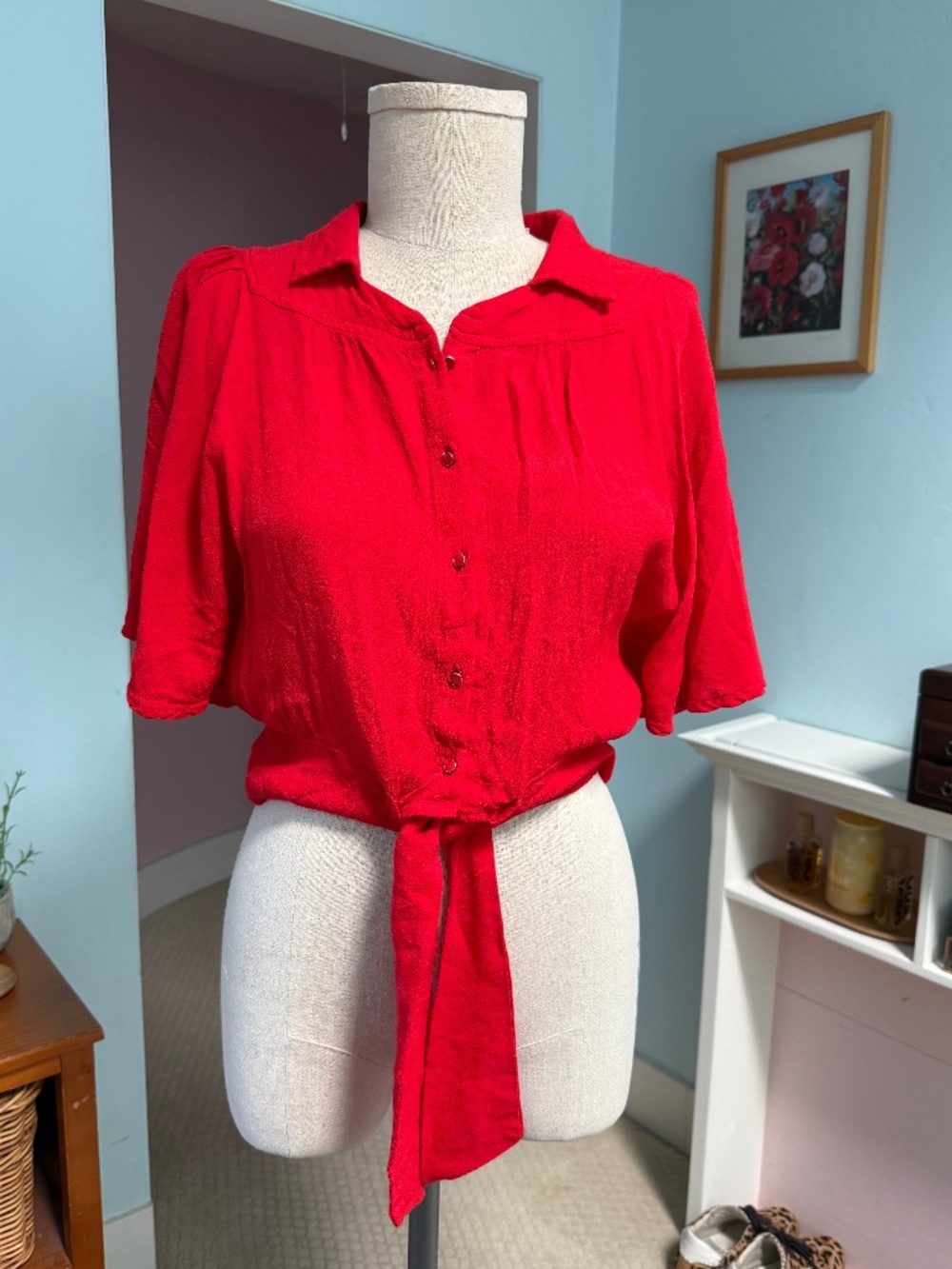 Code x Mode Red Flutter Sleeve Shirt | Size Small